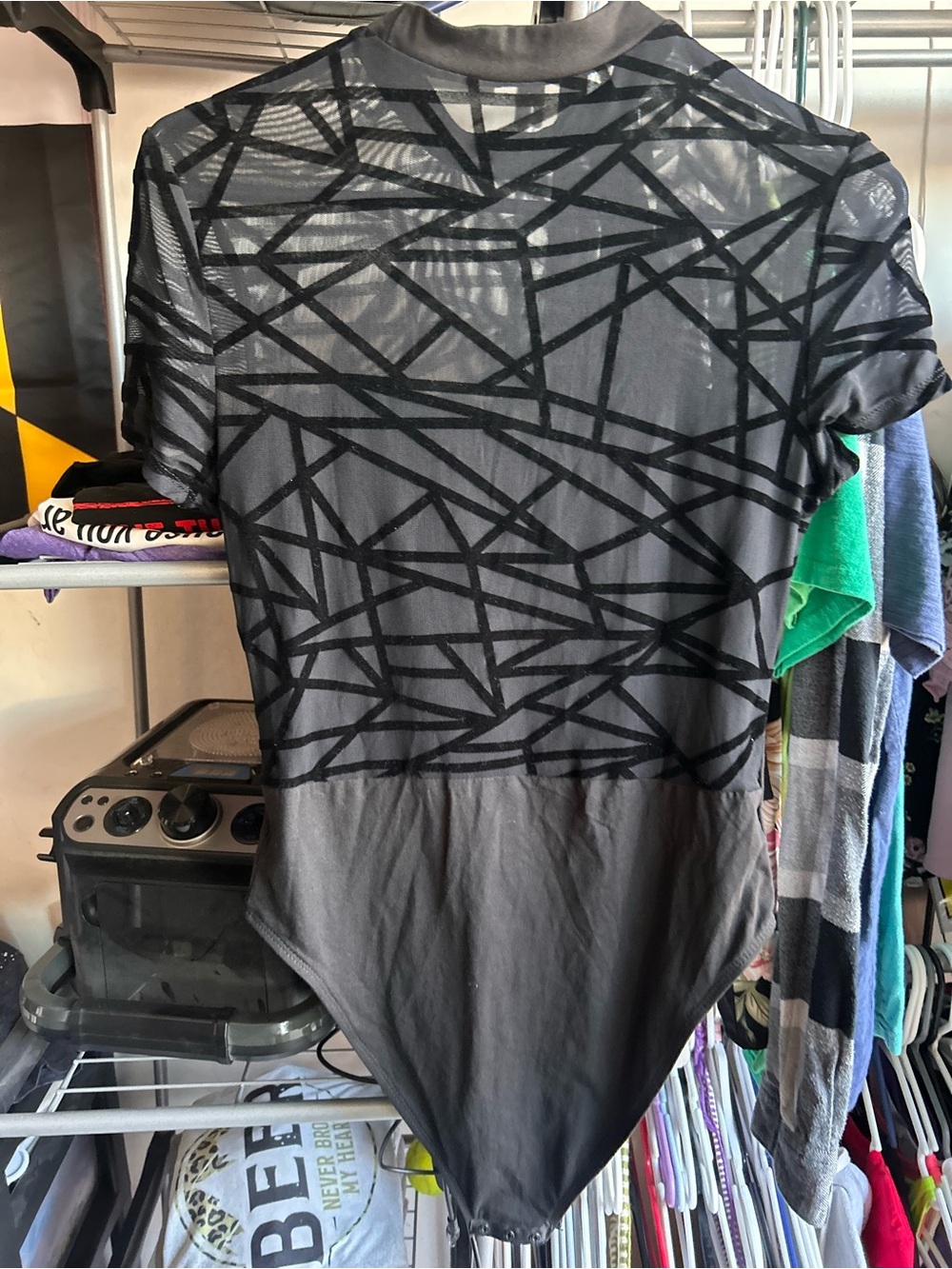SHEIN Black Geometric Mesh Bodysuit